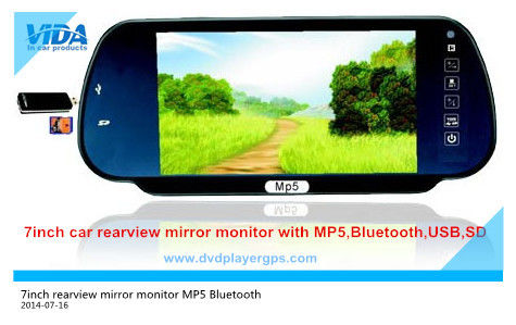 7inch bluetooth rearview car mirror monitor with USB&SD and car security camera system car